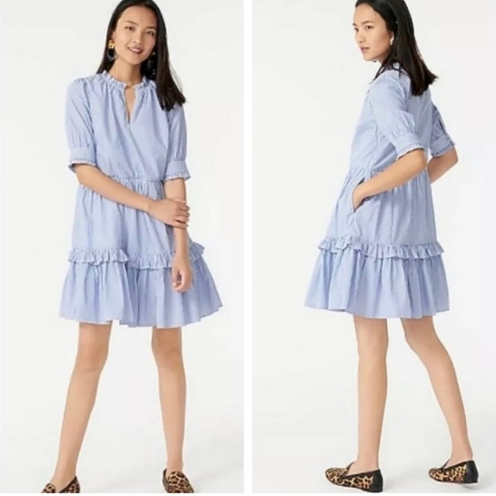 J Crew Tiered Popover Dress in Striped Poplin